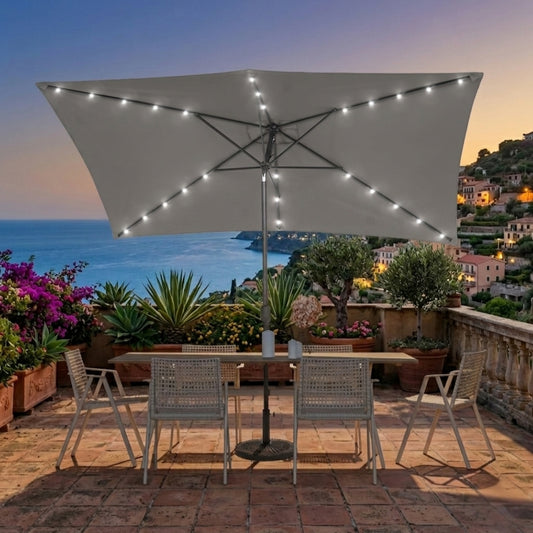 10 x 6.5FT LED Patio Market Table Umbrella, UV-Resistant Canopy and Tilt Button, Gray