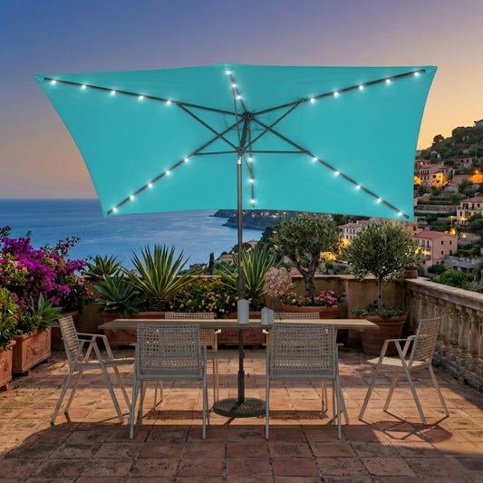 10 x 6.5FT LED Patio Market Table Umbrella, UV-Resistant Canopy and Tilt Button, Lake Blue