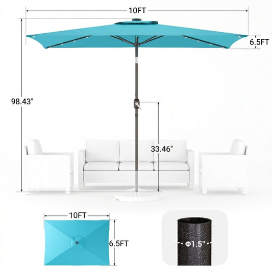 10 x 6.5FT LED Patio Market Table Umbrella, UV-Resistant Canopy and Tilt Button, Lake Blue