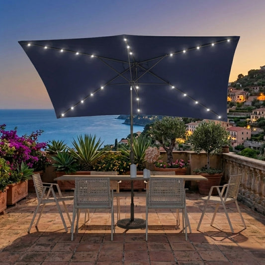 10 x 6.5FT LED Patio Market Table Umbrella, UV-Resistant Canopy and Tilt Button, Navy Blue