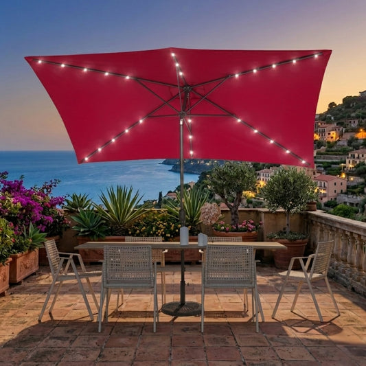10 x 6.5FT LED Patio Market Table Umbrella, UV-Resistant Canopy and Tilt Button, Red