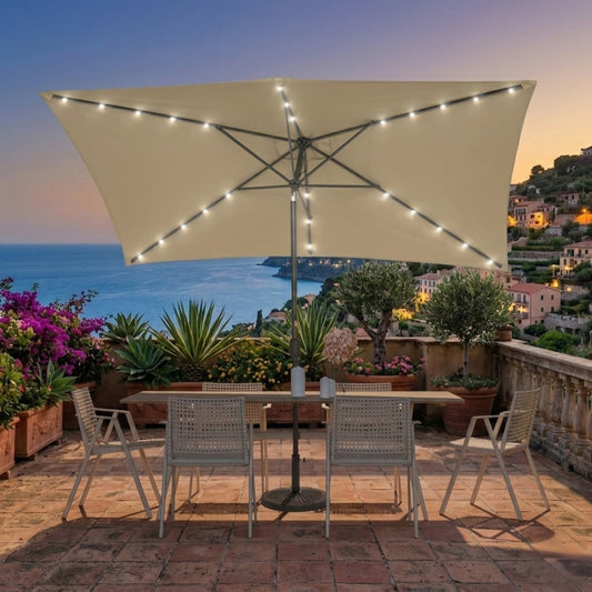 10 x 6.5FT LED Patio Market Table Umbrella, UV-Resistant Canopy and Tilt Button, Sand