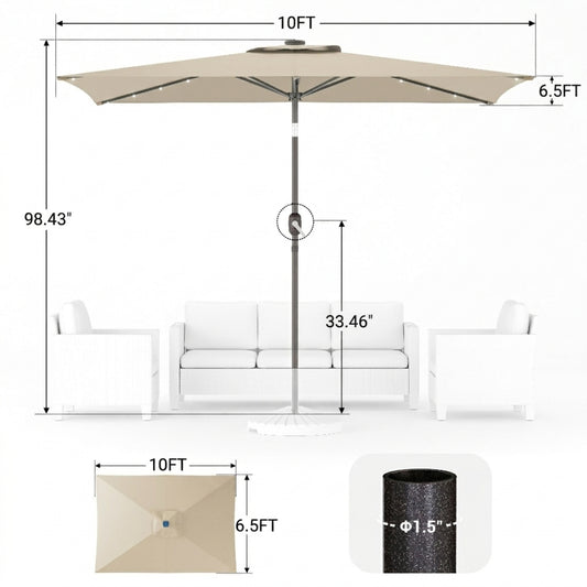 10 x 6.5FT LED Patio Market Table Umbrella, UV-Resistant Canopy and Tilt Button, Sand