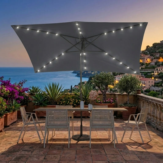 10 x 6.5FT LED Patio Market Table Umbrella, UV-Resistant Canopy and Tilt Button, Dark Gray