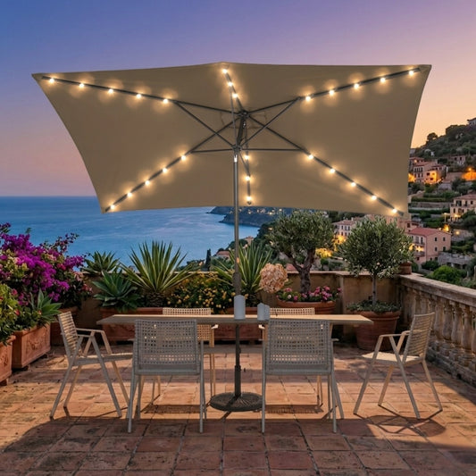 10 x 6.5FT LED Patio Market Table Umbrella, UV-Resistant Canopy and Tilt Button, Taupe