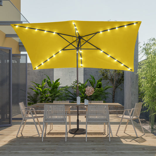 Sonkuki 10 x 6.5FT LED Patio Market Table Umbrella, UV-Resistant Canopy and Tilt Button (AS-RLED300YW)