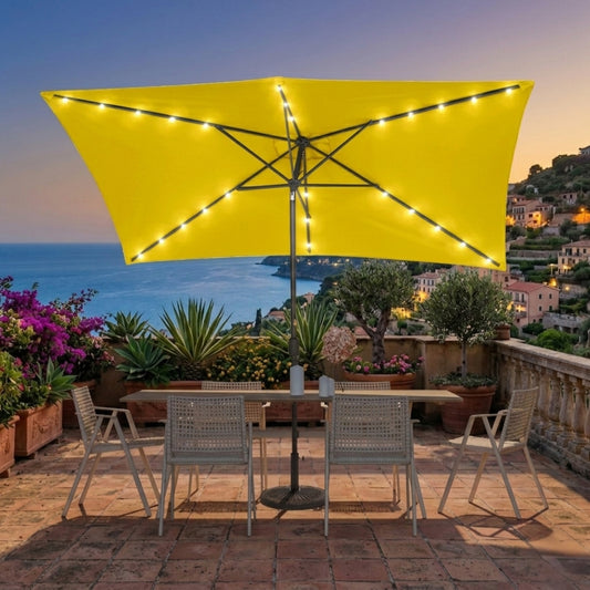 10 x 6.5FT LED Patio Market Table Umbrella, UV-Resistant Canopy and Tilt Button, Yellow