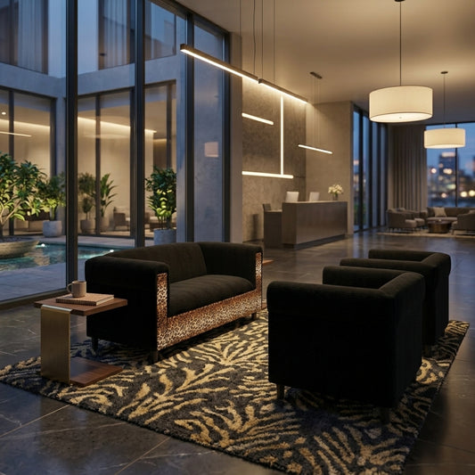 Coast to Coast Sofas Broadway Black Velvet Loveseat with Leopard Print