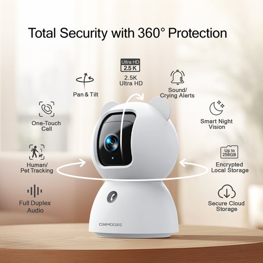 HomeSense Indoor Camera Duo Pack 2.5K AI PTZ WiFi Cameras with Cry Detection & Siren