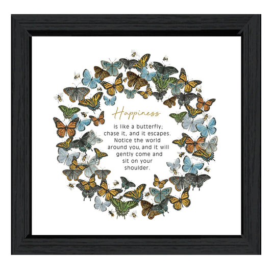 "Happiness is Butterfly Wreath" by Cindy Jacobs, Ready to Hang Framed Print, Black Frame