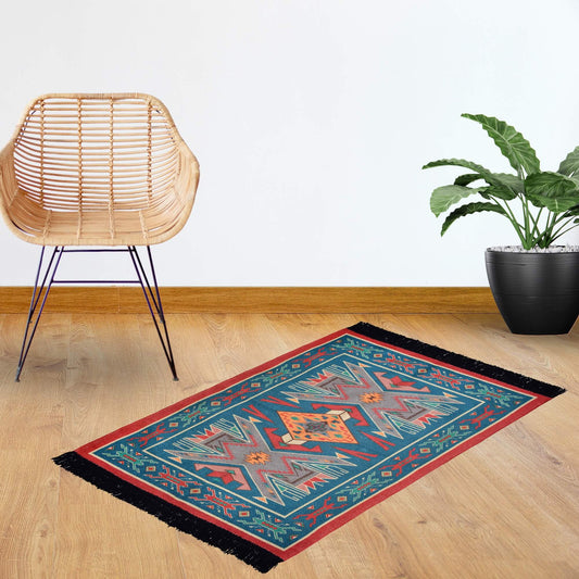 Jugnie Aztec Rugs for Living Room, Washable Rugs for Bedroom, Non-Slip Area Rug (Cerulean)