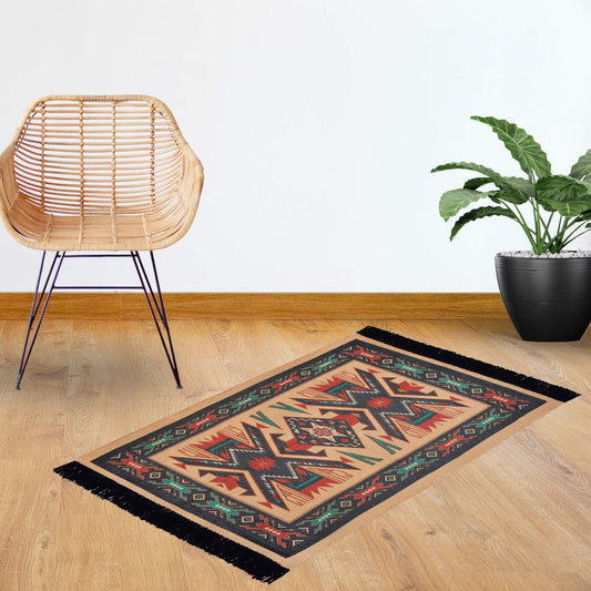 Jugnie Aztec Rugs for Living Room, Washable Rugs for Bedroom, Non-Slip Area Rug (Tan)