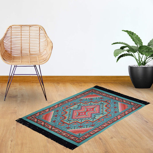 Jugnie Aztec Rugs for Living Room, Washable Rugs for Bedroom, Non-Slip Area Rug (Turquoise)