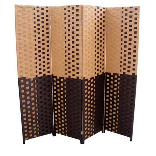 70.75" Tall 4-Panel Screen / Room Divider w/ Weave design, Espresso and Brown