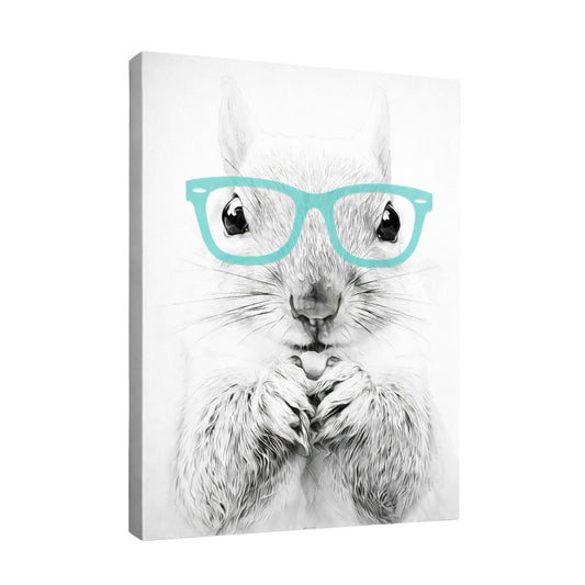 Curious Squirrel in Oversized Aqua Glasses - Fine Art Giclee Print on Gallery Wrapped Canvas, 27" x 36"