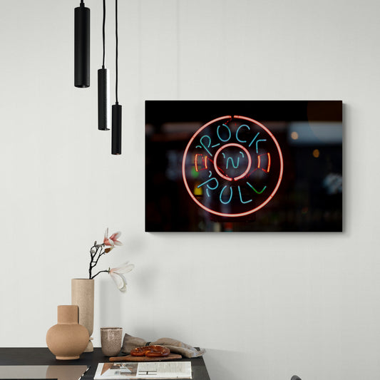 Neon Rock ’n’ Roll Sign – Retro Music Wall Art Print - Fine Art Giclee Print on Gallery Wrapped Canvas, 20" x 30"