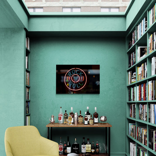 Neon Rock ÕnÕ Roll Sign Ð Retro Music Wall Art Print Canvas Art, 24" x 36"