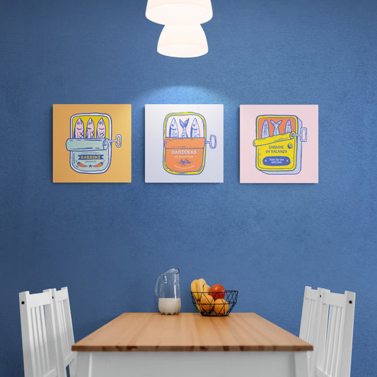 Sardines of Joy, three piece set - Fine Art Giclee Print on Gallery Wrapped Canvas, 16" x 16"