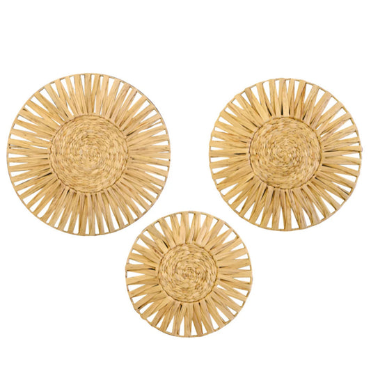 Set of 3 Handwoven Seagrass Wall Decor Ð Sunburst Boho Circular Design