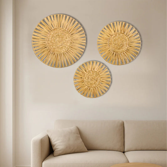Set of 3 Handwoven Seagrass Wall Decor Ð Sunburst Boho Circular Design