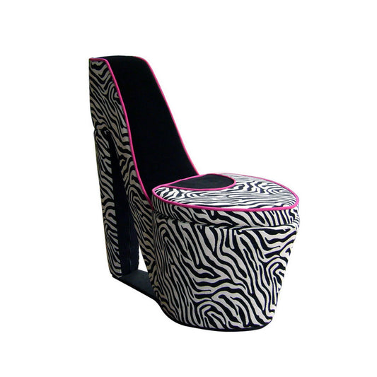 32.86" In Zebra Print W/ Pink Trim Black Sole High Heel Storage Chair