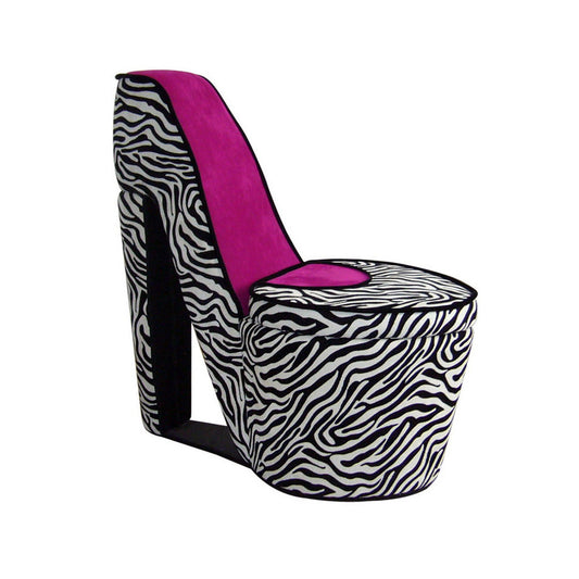 32.86" In Zebra Print W/ Black Trim Pink Sole High Heel Storage Chair