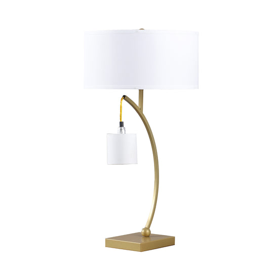 28.5" In Contemporary Dual Gold Arc W/ Hanging Pendelum Lamp Metal Table Lamp