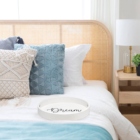 13.75_ Sip & Serve Stylish Wooden Decorative Serving Tray, for Home DŽcor, Living Room, Counter, ÒDreamÓ in White Wash