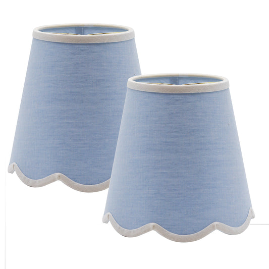 Scallop Blue Linen Chandelier Lampshade - Set of 2, 4" x 5.5" x 6"