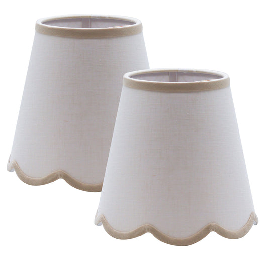 Scallop White Linen Sconce Lampshade with Tan Trim - Set of 2, 5" x 8" x 7.5"