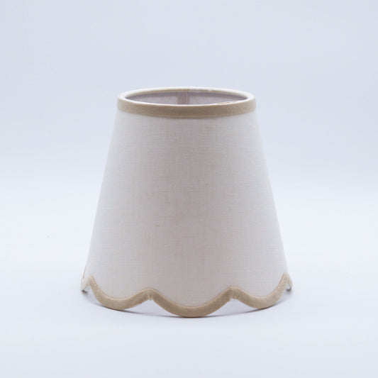 Scallop White Linen Sconce Lampshade with Tan Trim, 5" x 8" x 7.5"