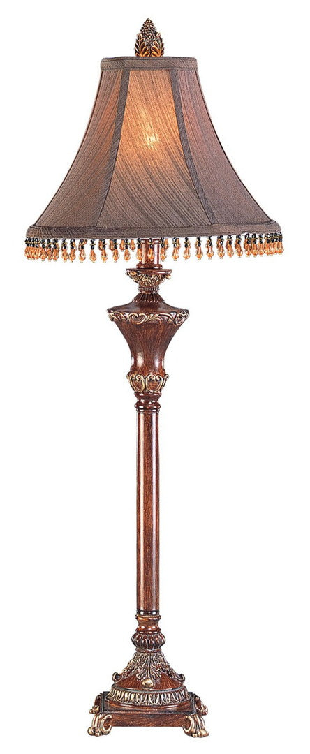 31" Tall Metal Table Lamp with Wooden finish, Brown Shade