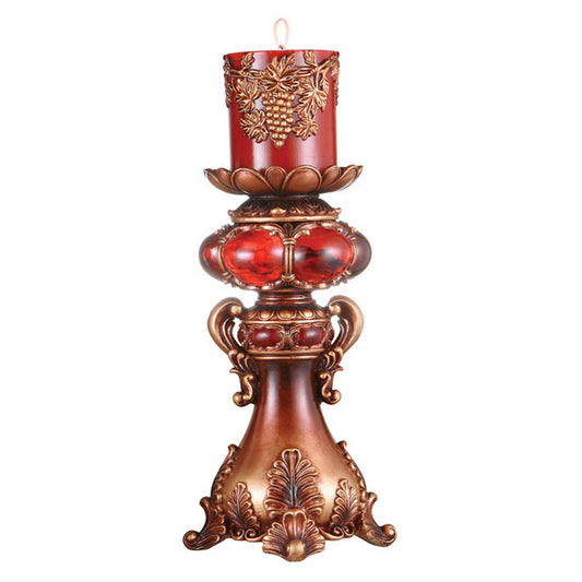 16" Tall Polyresin Candleholder with Red and Brown finish