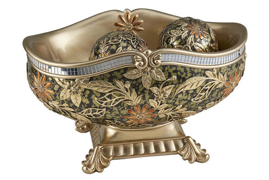 8.25 Long Inch Chrysanthemum Resin Fruit Bowl w/ Spheres