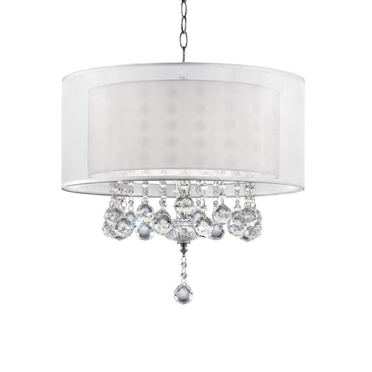 19" Tall Ceiling Lamp "Moiselle", Silver and Crystal Accents, Silvery Shade