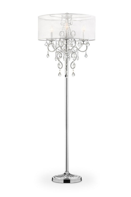 63" Tall Floor Lamp "Evangelia", Silver finish and Crystal Accents, Clear Shade