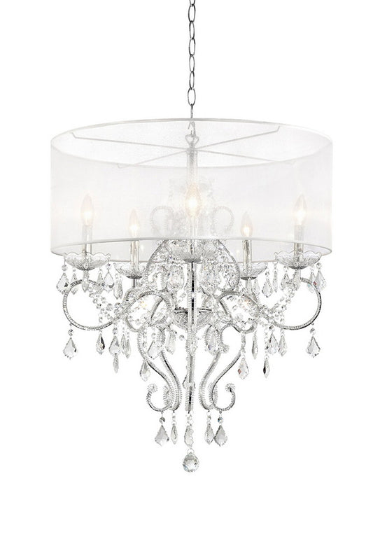 31.5" Tall Ceiling Lamp "Evangelia", Silver and Crystal Accents, Clear Shade