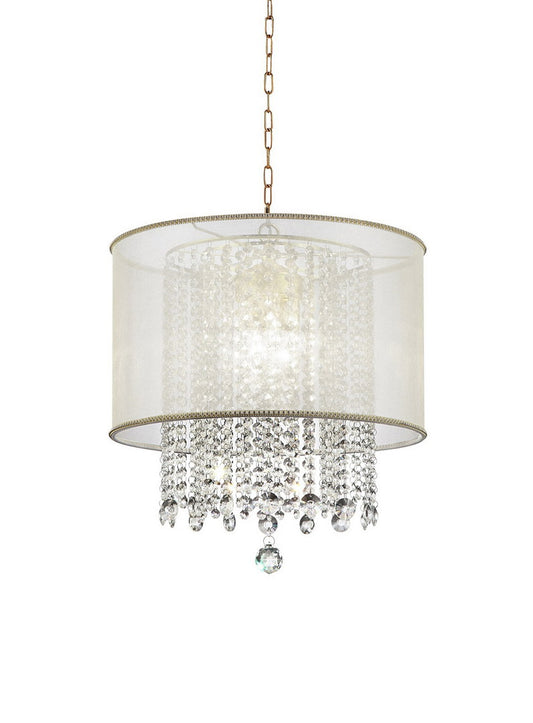 21" Tall Ceiling Lamp "Bhavya" w/ Gold finish and Crystal Accents, White Shade