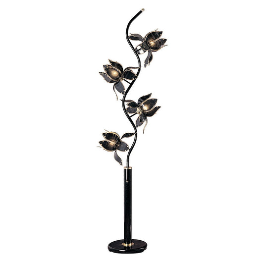 73" Tall Floor Lamp, 4 Black and Gold Flower Shaped Lights with Crystal Accents