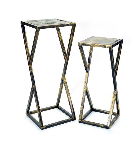 31.2", 25.25" Grey Stone Slab Black / Gold Plant Stand