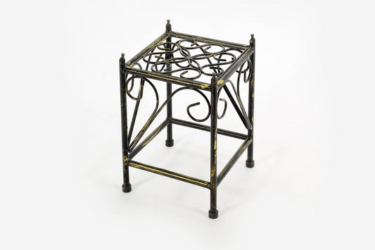 13" Small Lattice Square Black / Gold Cast Metal Plant Stand
