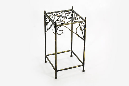 20.67" Medium Lattice Square Black / Gold Cast Metal Plant Stand