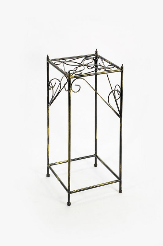 28.54" Large Lattice Square Black / Gold Cast Metal Plant Stand