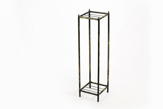 28.5" Gray Stone Slab 2 Tier Medium Square Black / Gold Cast Metal Plant Stand