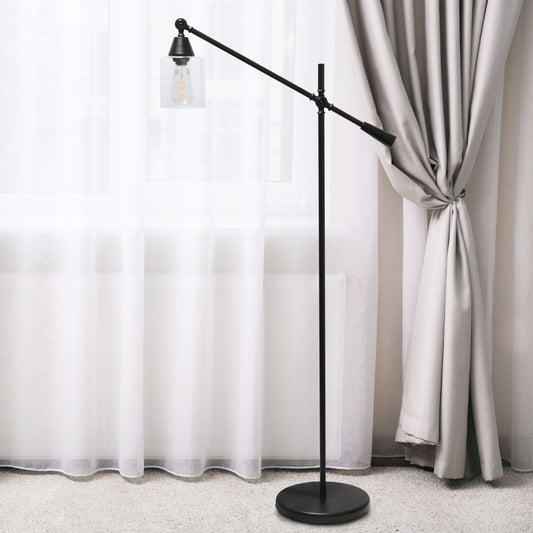 Pivot Arm Floor Lamp with Glass Shade