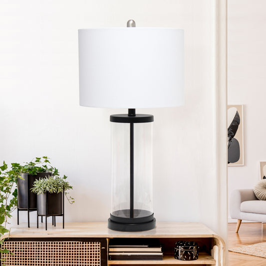 Lalia Home Entrapped Glass Table Lamp with White Fabric Shade