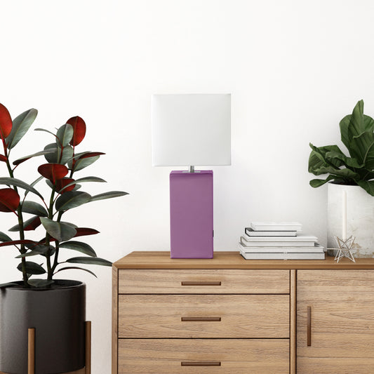 Elegant Designs 21_ Glam and Savvy Contemporary Leather Table Lamp with USB Port, for Living Room, Bedroom, Office, Purple