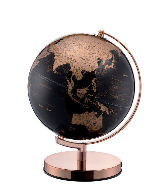12.5" Tall-black and Gold Globe with Rose Gold Metal Frame