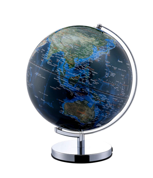 15" Tall Globe with LED lights on Big Cities, Chrome Frame