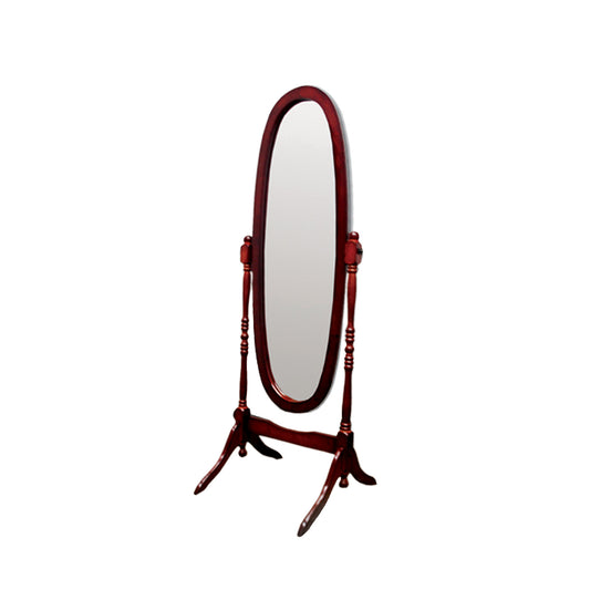 59.25" Tall Standing Wooden Floor Mirror with Cherry finish, Oval Shape